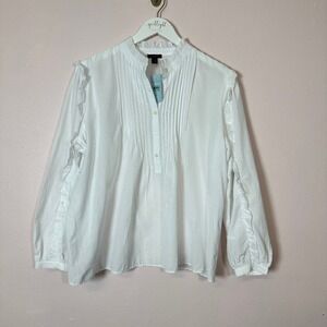 ANN TAYLOR Ruffled‎ Pleated White Long Sleeve Blouse, Size Petite XLP